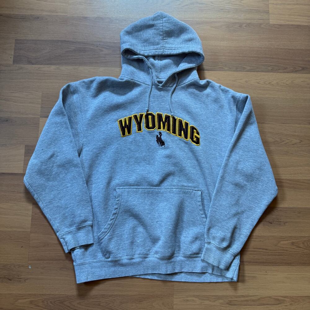 Vintage 2000's Wyoming Cowboys Pokes Gray Hoodie Pullover Sweatshirt Sz Large